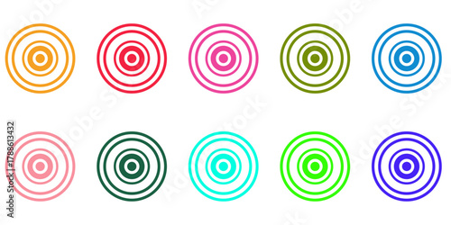 Colorful Concentric Circle Set with Vivid Tones for Modern Design and Creative Projects featuring a playful arrangement of target inspired circles in various hues against a white backdrop