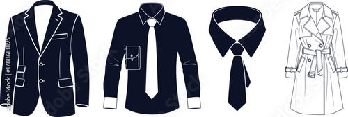 Ensemble of Formal and Outerwear Clothing Pieces in Outline and Silhouette blazer suit jacket