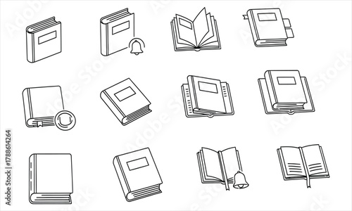 A Set of Simple Line Art Icons Depicting Books and Related Reading Symbols