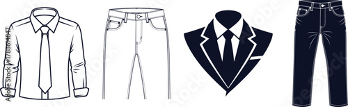 Men's Formal and Casual Wear Icons with Shirt Tie and Jeans men's fashion clothing