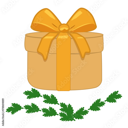 A round gift box tied with a ribbon and a yellow bow