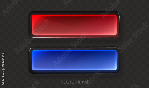 Modern glossy red and blue button frames with neon glow.