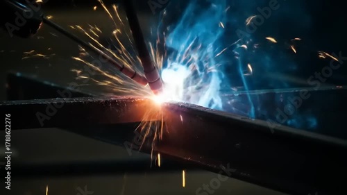 Industrial Welding Sparks in Slow Motion: Close-up of Metalwork and Fabrication
