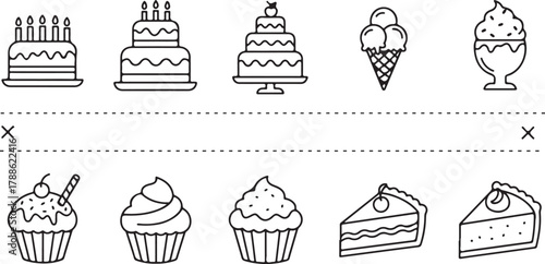 Cute vector set of house icons mixed with sweet dessert elements