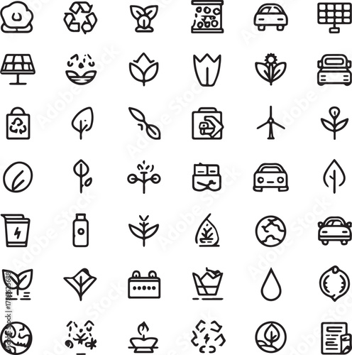 Eco and Sustainability Line Art Icons Set — Minimal Black Outline Vector Collection