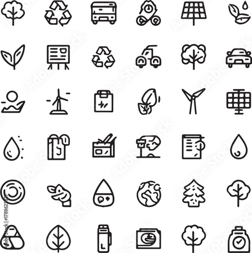 Eco and Sustainability Line Art Icons Set — Minimal Black Outline Vector Collection