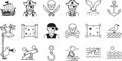 Cartoon animal icon set in doodle vector style