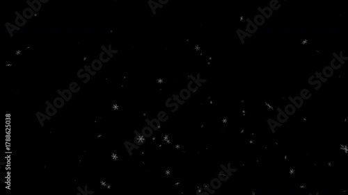 Snow Falling Down Animation Black Background with alpha channel. isolated snow Overly.