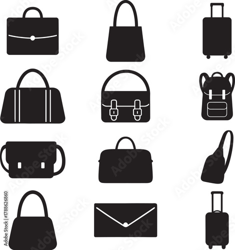 set of silhouette vector black bags on isolated background