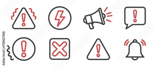 Doodle attention sign icon set, hand drawn caution icons, alert symbols, warning marks, exclamation sign, error, important notice icon doodle, vector illustration