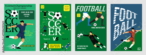 Football Soccer Tournament Poster Set | Modern Sports Championship Design Templates, Perfect for promoting sports events, championship matches, tournaments, and school or college football competitions
