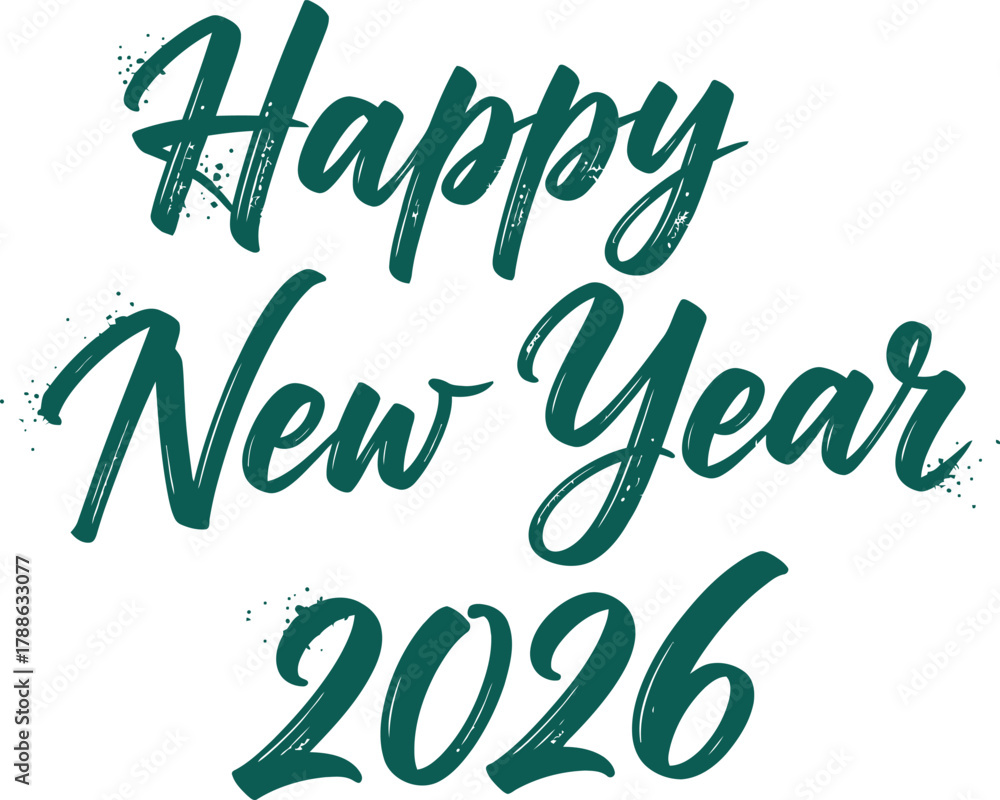 Naklejka premium Elegant green calligraphy text wishing happy new year 2026 with festive sparkle and white background