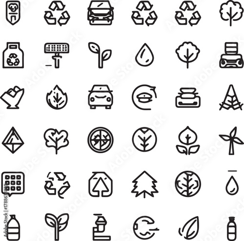 Eco and Sustainability Line Art Icons Set — Minimal Black Outline Vector Collection