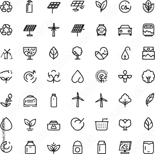 Eco and Sustainability Line Art Icons Set — Minimal Black Outline Vector Collection