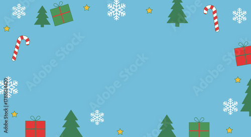 Flat design Christmas border illustration with festive icons and blue copy space