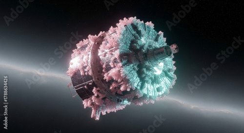 Fototapeta Naklejka Na Ścianę i Meble -  Futuristic space station with intricate design orbiting in the vast cosmos