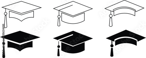 graduation cap mortarboard icon set with outline and solid versions academic achievement education symbol collection