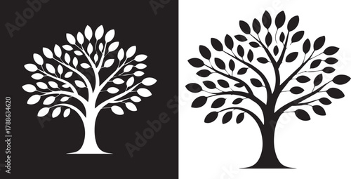 tree symmetrical silhouette inverse color negative space vector art