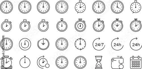 clock vector icons time and scheduling set 32 outline glyphs