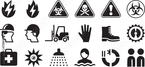 safety icons industrial hazard and personal protection pictogram pack