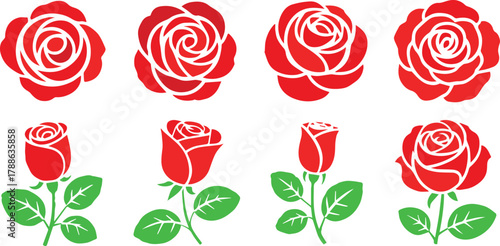 red rose silhouette icons set for pattern and design use