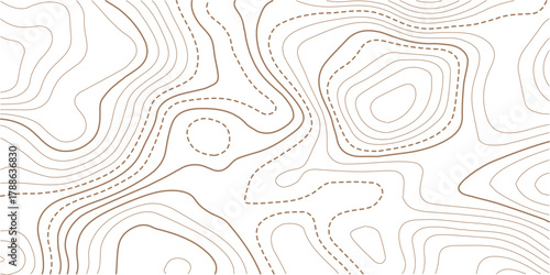 Topographic map background geographic line map with elevation assignments.The topo contour or wallpaper. Mountain trail terrain or path. Vector illustration..