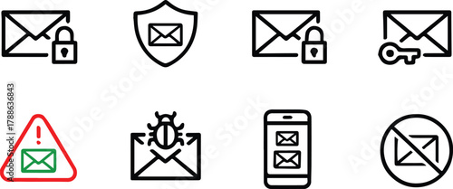 email protection vector icons envelope padlock shield phishing set