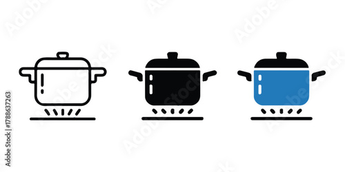cooking pot icon set stove burner lid handles vector illustration for ui