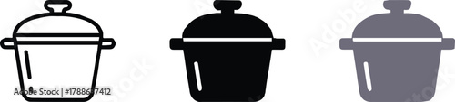 pot cooking icon variations outline silhouette and colored pot set for branding