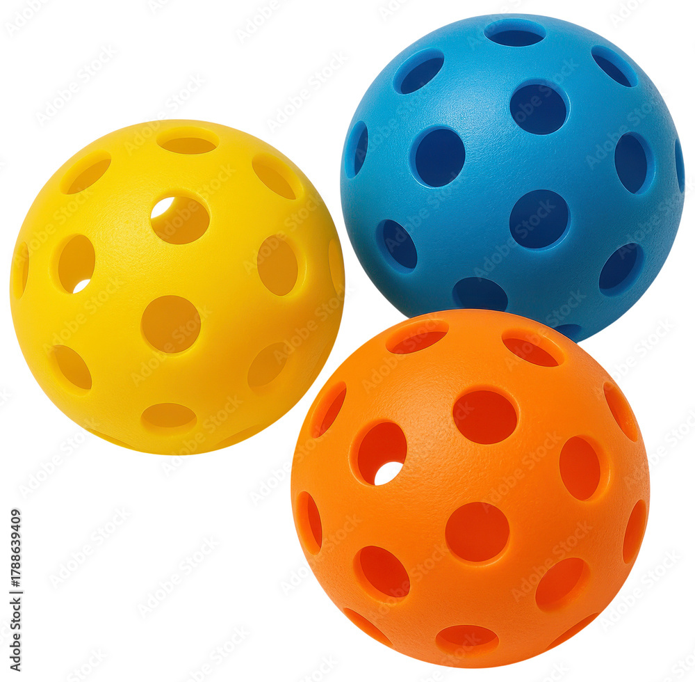 Fototapeta premium Colorful Pickleball Balls in Yellow Blue Orange