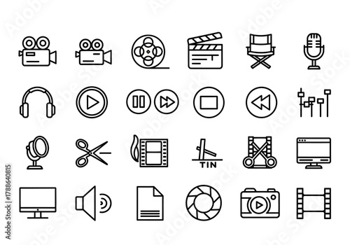 Video production and filmmaking line icon set, symbols for multimedia, cinema and movie editing, vector graphic elements erty (173)