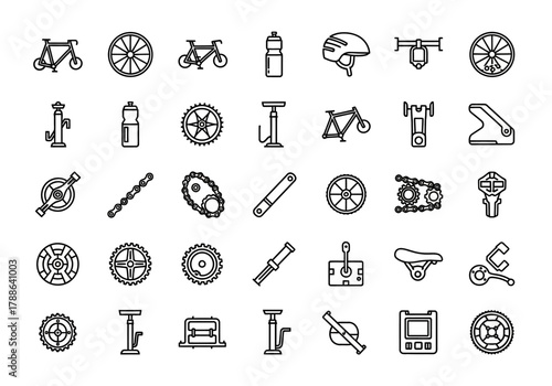Bike parts and cycling equipment outline icon set for sports and transport concepts erty (190).eps