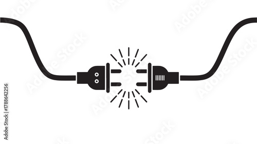 a black power cord with a plug connecting into a socket depicted in a minimalist style on transparent background silhouette high quality professional detailed modern elegant