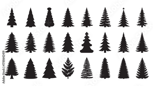 a collection of various pine tree shapes in a dark monochrome style ideal for graphic design projects on transparent background silhouette high quality professional detailed modern