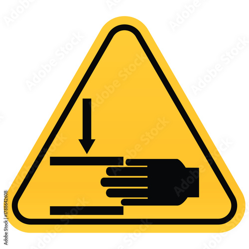 Warning sign for hand injury hazard vector illustration for workplace safety isolated on yellow triangle background