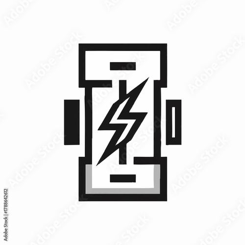 Graphic Icon of a Circuit Breaker in Black and White Representing Electrical Safety and Power Icon