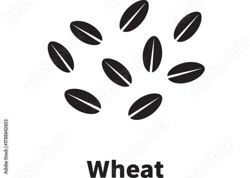 a minimalist illustration of eight dark brown oval shaped wheat grains scattered randomly with text below on transparent background silhouette high quality professional detailed modern elegant
