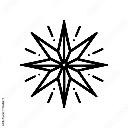 Geometric Eight-Pointed Star Icon in Black and White Representing Navigation and Festivity Icon