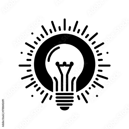 Shining Lightbulb Icon in a Circle in Black and White Representing a Big Idea and Innovation Icon