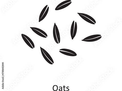 a minimalistic depiction of scattered oat grains shown in a simple black color ideal for food related projects on transparent background silhouette high quality professional detailed
