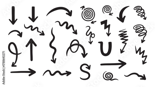 a collection of various black hand drawn arrows swirls and directional shapes with unique designs on transparent background silhouette high quality professional detailed modern elegant stylish