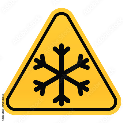 Snowflake warning sign simple flat vector illustration isolated on white background for weather alerts and safety messages
