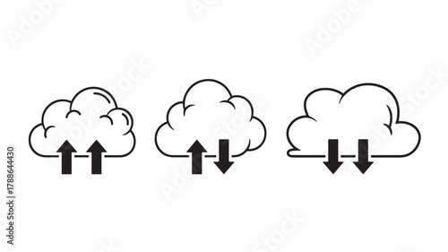 three fluffy clouds with up and down arrows beneath them a simple weather icon perfect for design projects on transparent background silhouette high quality professional detailed