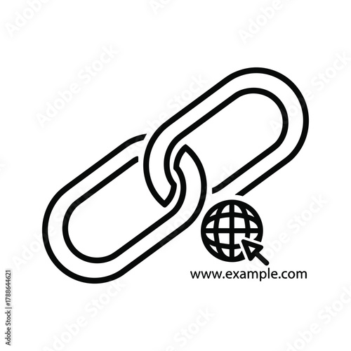 Link icon with a globe and cursor, representing internet connection and website linking