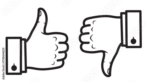 a contrasting pair of hands depicting approval and disapproval featuring a thumbs up and thumbs down on transparent background silhouette high quality professional detailed modern elegant