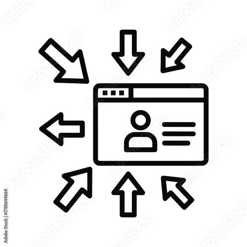 Incoming data and information flow towards a user profile on a computer screen, concept of data aggregation