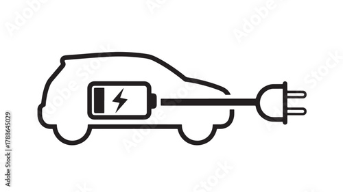 a sleek black line art design depicts an electric car charging featuring a battery icon and plug ideal for eco concepts on transparent background silhouette