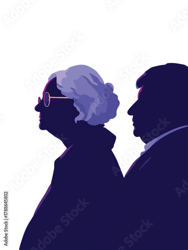 Elderly couple side profile illustration of senior man and woman in minimal modern style