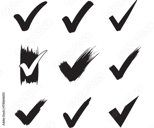a collection of hand drawn black check marks in various styles and orientations perfect for design projects on transparent background silhouette high quality professional detailed modern