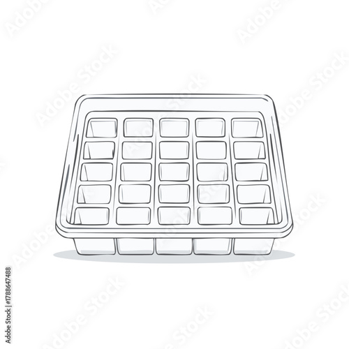 Empty Ice Cube Tray with 24 Rectangular Compartments Sketch